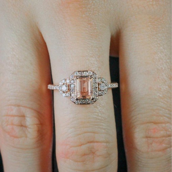 NEW 18K Rose Gold Diamond Morganite 3PC Ring Set - Picture 4 of 4